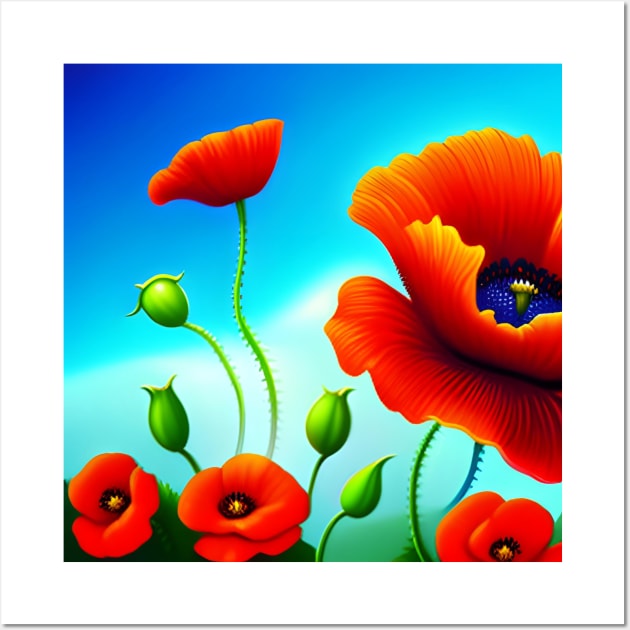 Retro Cartoon Field of Red Poppies (MD23Mrl013) Wall Art by Maikell Designs